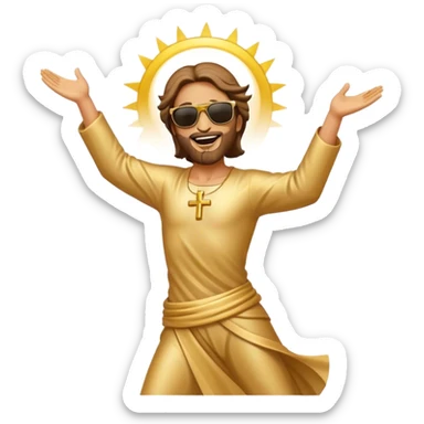 dancing figure of rejoicing Jesus with  sunglases golden  sticker