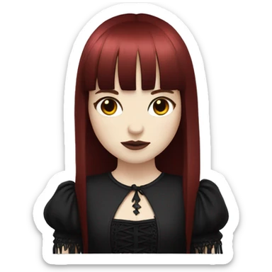 girl that has white skin and Long Dark red hair and fringe bangs and is wearing gothic dress sticker