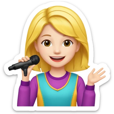 A cheerful teen singer with colorful outfit, performing with big smile.
 sticker