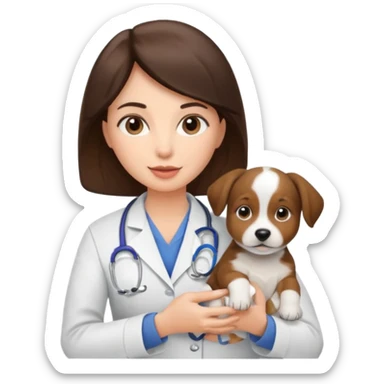brunette woman veterinarian with puppy sticker