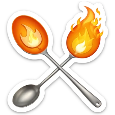 Una cuchara de metal y una llama de fuego por debajo sticker