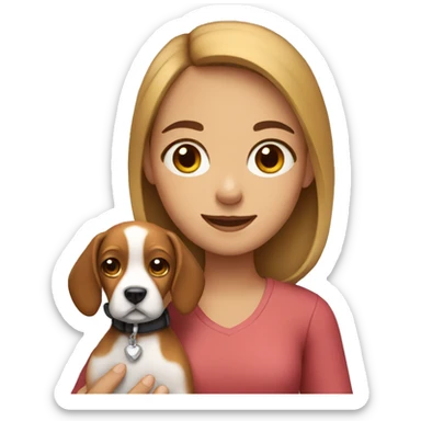 A girl holding a beagle sticker