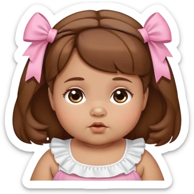 brown hair medium skin tone chubby baby girl with bows on her hair sticker