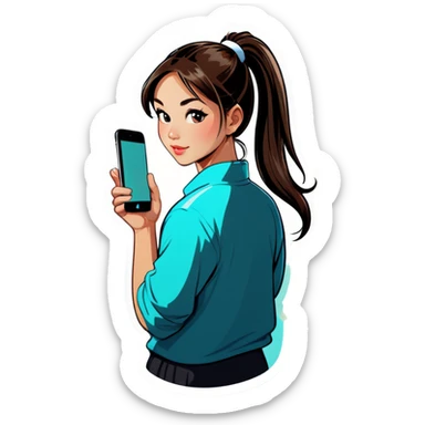 Asian girl with ponytail and white iPhone sticker