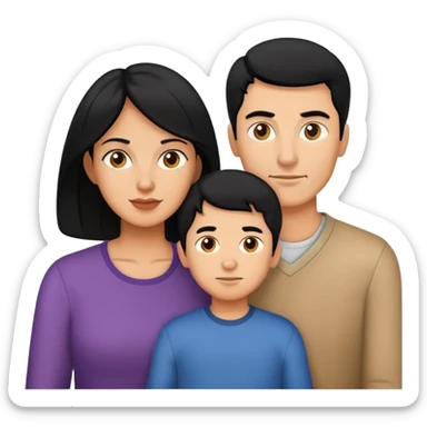 dad, mom and 2 sons, black hair sticker