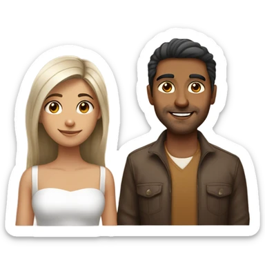 indian guy with a white brown ombre haired girl with hazel eyes sticker