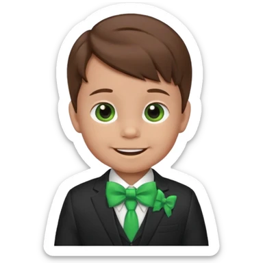 baby boy, brown hair in suit, with green bow, smile sticker
