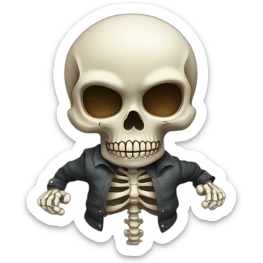 Skull head with a running body and clothes that have bones on the garments sticker