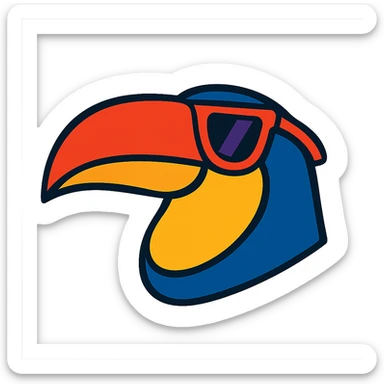 toucan head with sunglasses, white outline sticker