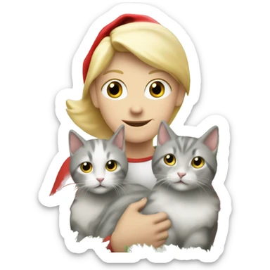 Blond kid with two white and grey Sibirien cats under a Christmas tree sticker