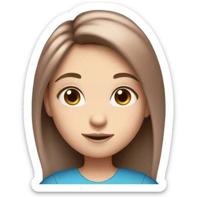 girl with fair skin and long brown hair and blue eyes holding a pink book sticker