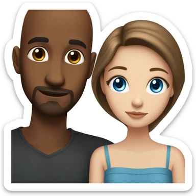 Beautiful Girl with blue eyes and long brown hair and boy with brown hair cuddling, Bald black man with goatee  sticker