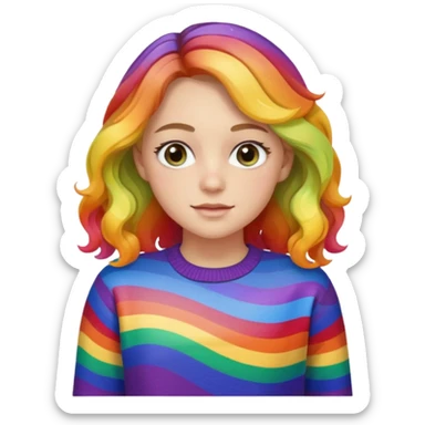 Lila renkli dalgalı saç beyaz tenrengi hafif çekik gözlü uzun kollu gökkuşağı swit sticker