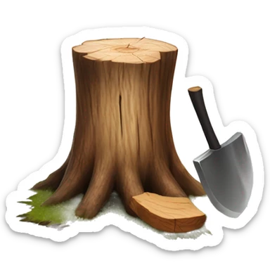 Realistic wood stump with axe chopping it sticker