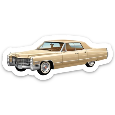 Stylized beige 1966 Cadillac DeVille, simplified to core elements, minimal detail three-quarter view, clean lines, Once Upon a Hollywood reference, iOS emoji style sticker