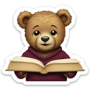 Cute teddy bear with a sweater reading a book  sticker