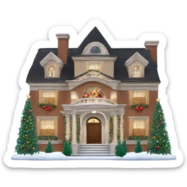very large mansion decorated with lots of fancy Christmas lights and lots of Fancy christmas decorations sticker