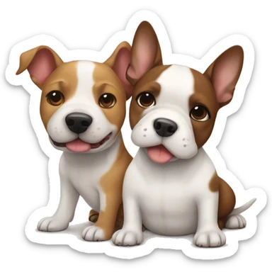 Two dogs, a White Bull terrier, and a brown-and-tan frenchie hugging sticker