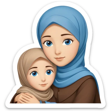 Turkish beautiful finish Konya girl blue eyes with brown beige hijab islamic dress and hugs with big boy brother  sticker