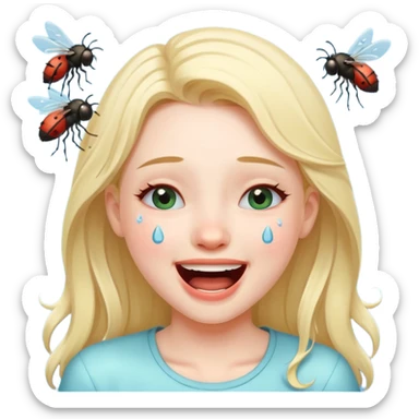 Caca fille qui pu et pleure de rire avec des mouches autour sticker