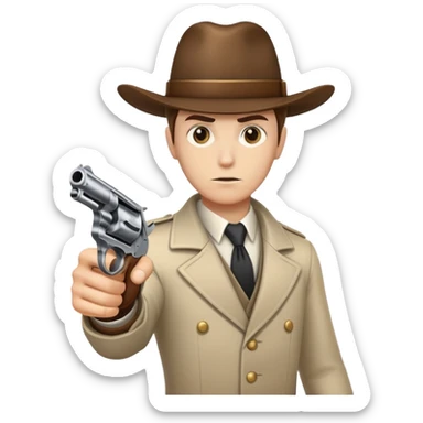 neutral face holding a classic revolver pistol sticker