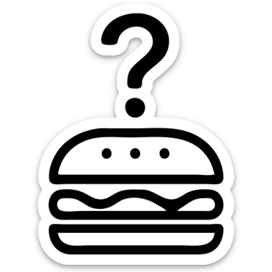 simple black hamburger icon with a bold white question mark above it, no extra details, transparent background sticker