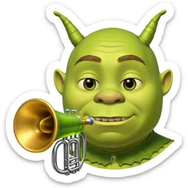 Shrek il a pas d'oreille juste deux tubes cylindriques verts, courts et épais, qui sortent horizontalement des côtés de la tête.
Chaque oreille ressemble à une petite trompette inversée : t en une embouchure circulaire parfaitement ronde à l’extrémité. sticker