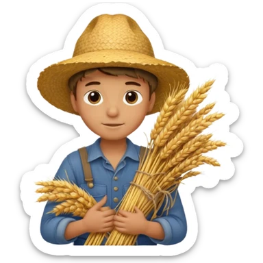 boy farmer, hug a bundle of straw sticker