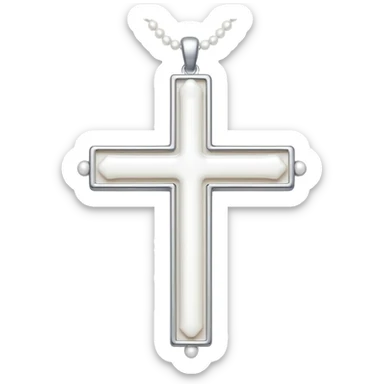 Elegant emoji icon of a white cross made of white beads, glossy surface, and white bead chain subtle shadows, pure white palette sticker