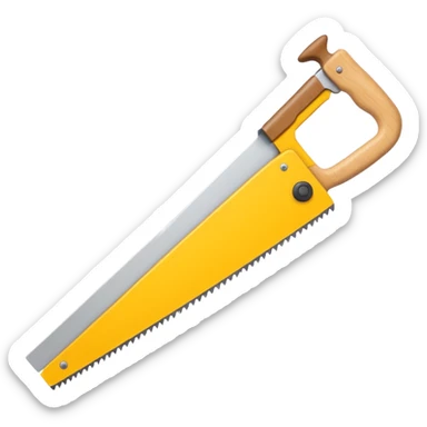 Combine the concept of indecision and a woodworking hand saw. The emoji should clearly show hesitation or uncertainty (e.g. a confused facial expression, or a split decision gesture) integrated with a classic wood saw. Simple, clean emoji style, bold shapes, minimal details sticker