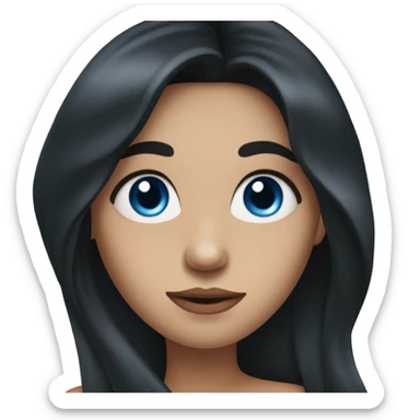 Girl with long black hair and blue eyes with the smallest bit of acne sticker