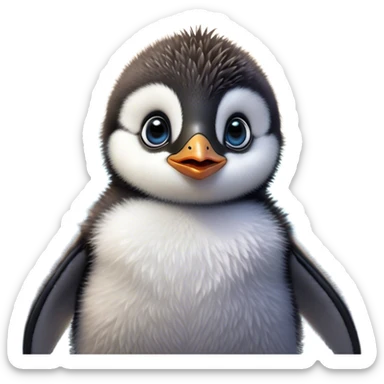 Cinematic Comical Baby Penguin Portrait Emoji, Head tilted dramatically with an exaggeratedly shocked expression, featuring delightfully fluffy plumage with wide, comically expressive eyes full of humorous disbelief, Simplified yet hilariously expressive features, highly detailed, glowing with a slightly sassy polar glow, high shine, dramatic yet playful, stylized with an air of cheeky innocence, soft glowing outline, capturing the essence of a meme-worthy baby penguin that seems ready to side-eye its way into viral fame! sticker