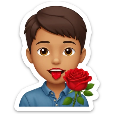 naughty-looking boy biting a rose in his mouth sticker
