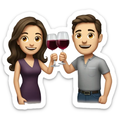 Fair-skinned brunette couple cheers wine sticker