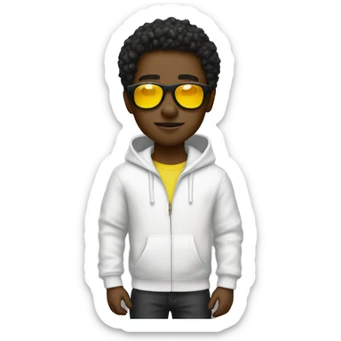 cool black boy with yellow sunglasses and white hoodie sticker