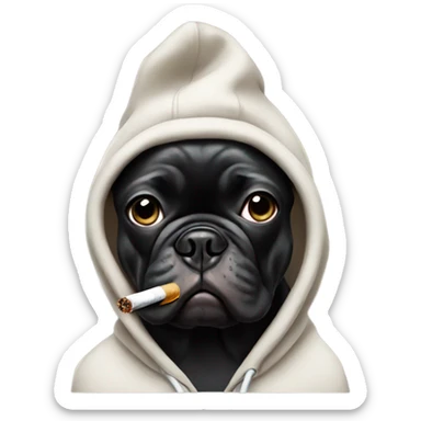 Black French bulldog wearing a hoodie smoking a cigarette  sticker