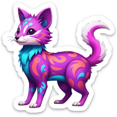 Neon-colored fantasy feline-canid-rodent-marsupial-critter-vernid-fursona animal creature full body with intricate markings  sticker