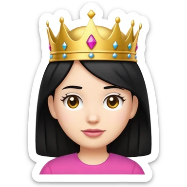 An emoji of a girl with black hair wearing a T-mobile shirt and a gold crown on her head sticker