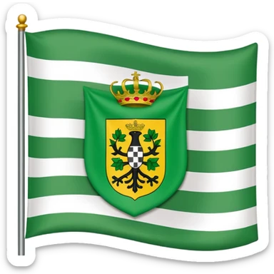 waving flag of Extremadura, Spain, apple emoji style, three horizontal stripes green white black, with coat of arms in the center sticker
