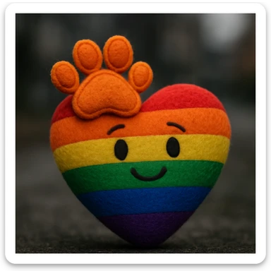 rainbow pride heart with a paw print on top, plush portrait style, no text sticker