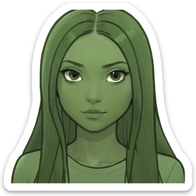 black girl with long straight hair middle parted sticker