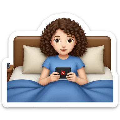 A girl, brunette with curly hair down to her shoulders, watching TV. Have her lie down on the bed, and put on Netflix on the TV. sticker