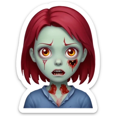 zombie girl with dark red hair, cute expression sticker