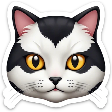 black and white cat face more black than white mean looking sticker