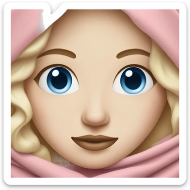 Woman with pale skin and blue eyes wrapped in a pink blanket drinking coffee sticker