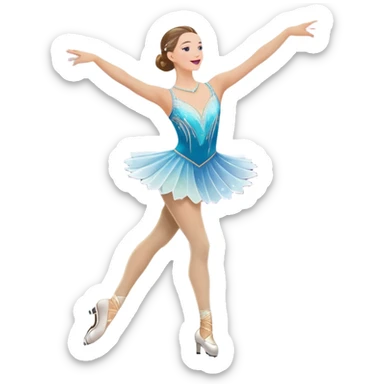 An colorful icon featuring a graceful figure skater performing a spin on the ice. The background includes a grand ice rink palace with shining spotlights and cheering spectators in the stands. Transparent background highlights the elegance and artistry of figure skating sticker