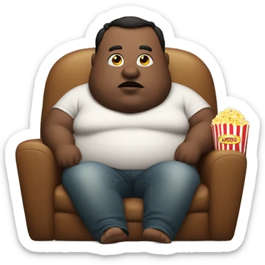fat man watching tv with popcorn sticker