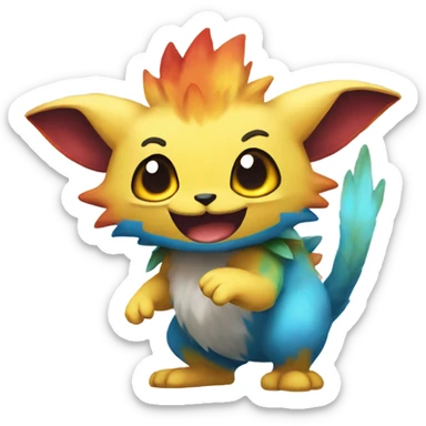 Colorful cute furry anthropomorphic painted Fakémon-Pokémon-creature sticker
