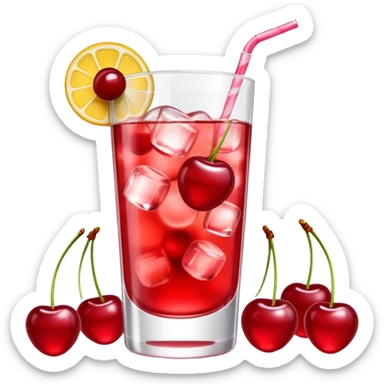 Shirley temple soda in a glass with ice, 3D realistic, cherry garnish  sticker