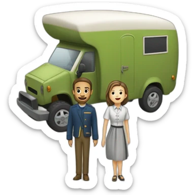 gitan de france avec une caravane devant une école d'ingénieur sticker